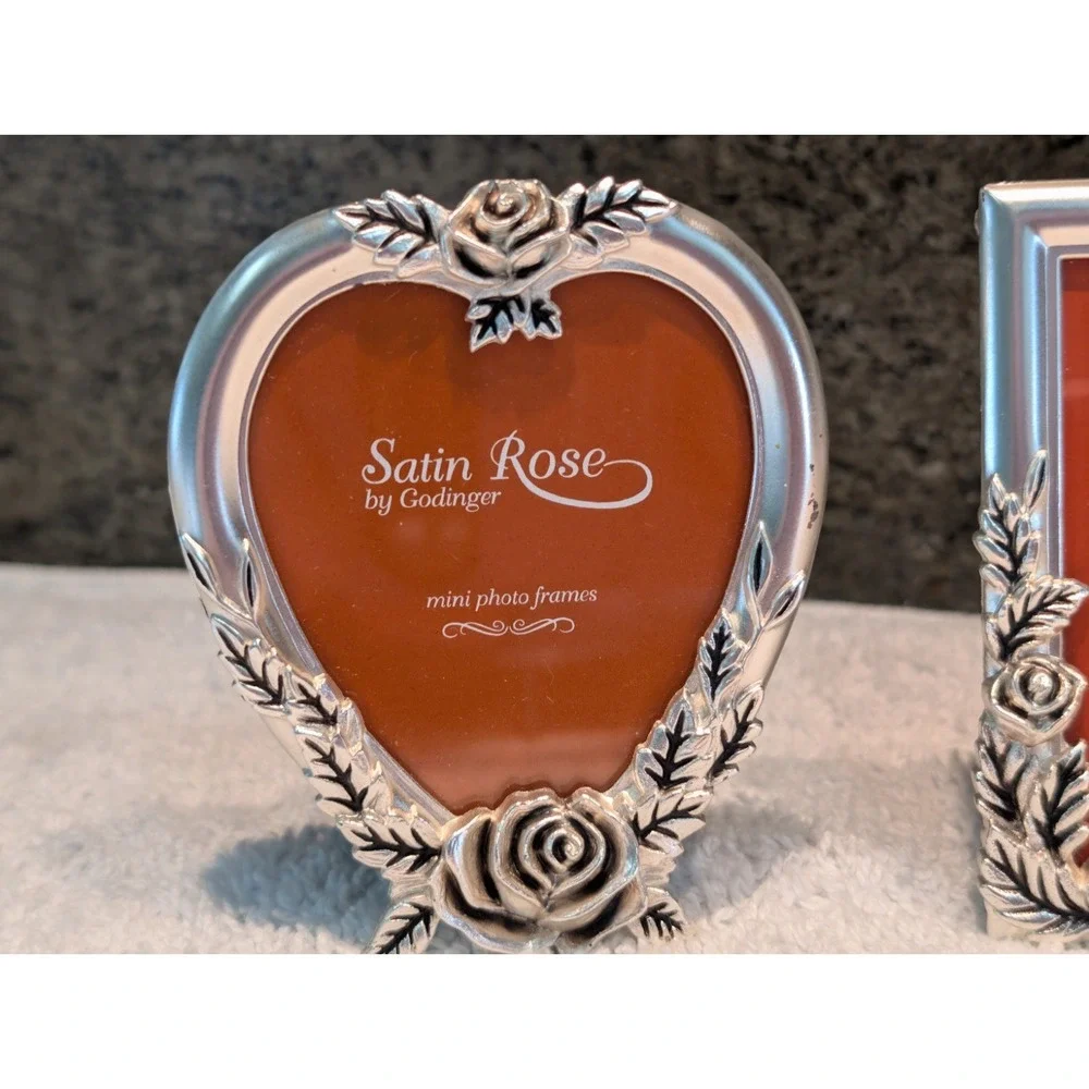 Godinger Mini Picture Frames Silver Plated Set of 3 Satin Rose 1994 Vintage 2x2
